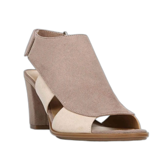 NATURALIZER BLOCK HEEL PEEP TOE SLING BACK SHOE SANDAL Neutral 2-Tone LUCKY 10 - Picture 2 of 5